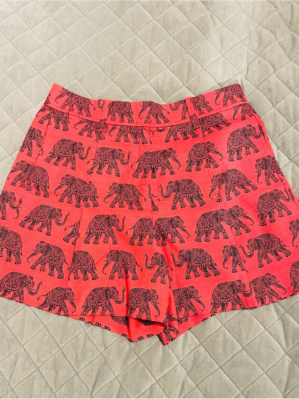 J. Crew Coral Shorts with Black Elephant Print